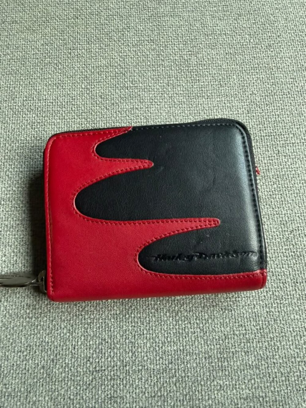 Harley Davidson Zipper Red & Black Wallet Genuine Full Grain Leather Unisex